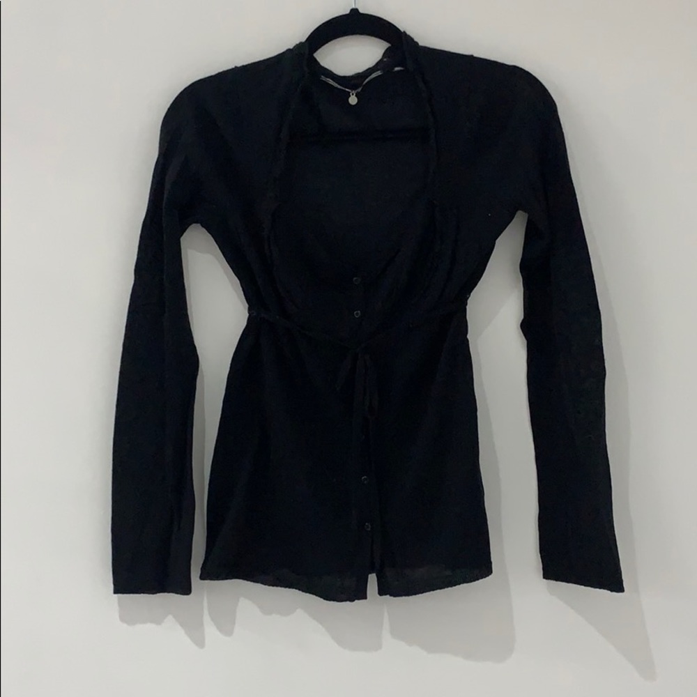 Knitted and knotted. Black cardigan. Anthropologie